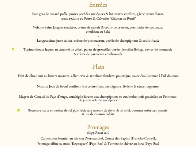 Le Dauphin Menu Le Dauphin Début Mars 2026